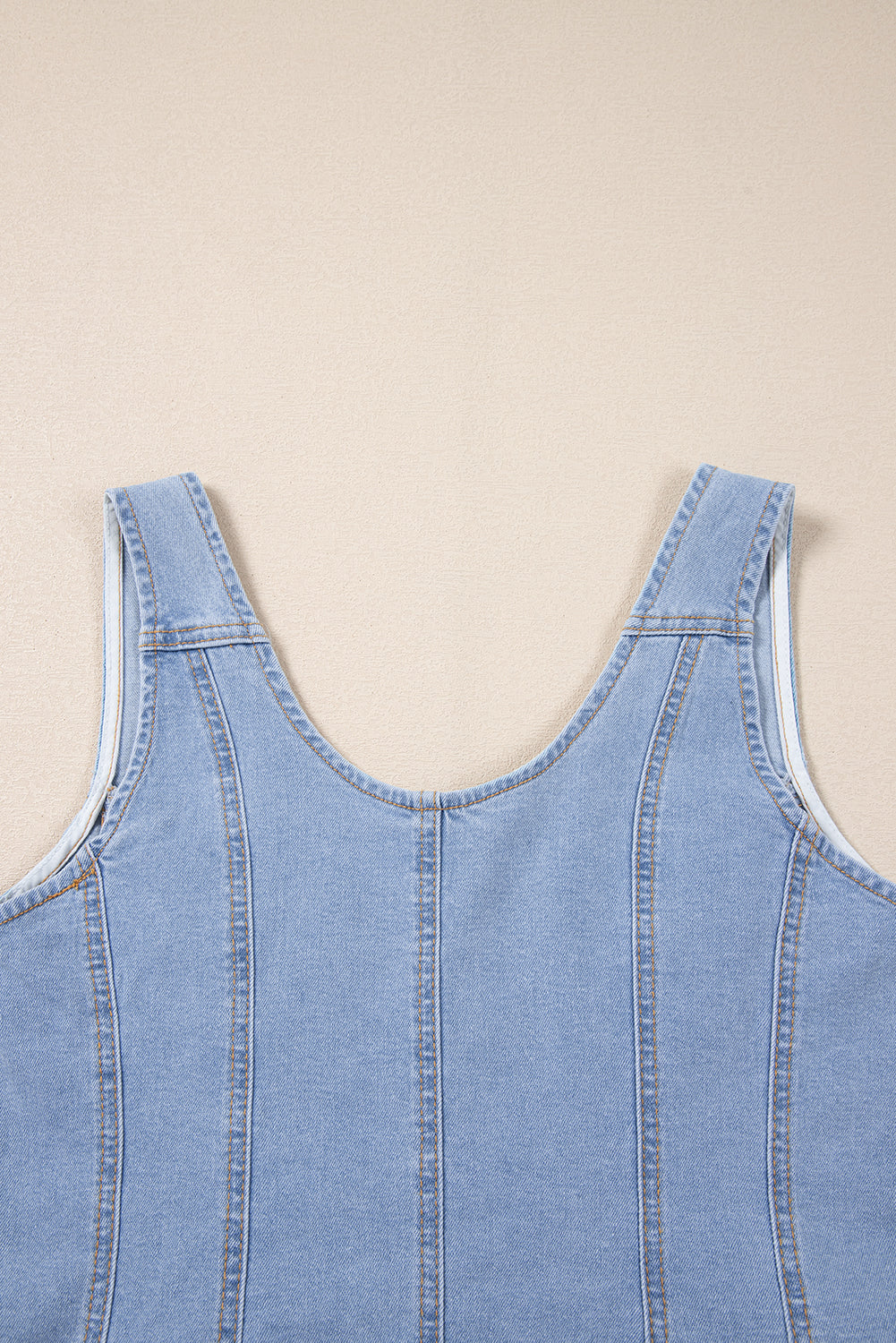 Beau Blue Light Wash Denim Buttoned Front Chest Pockets Sleeveless Slim Mini Dress - Bagged Store