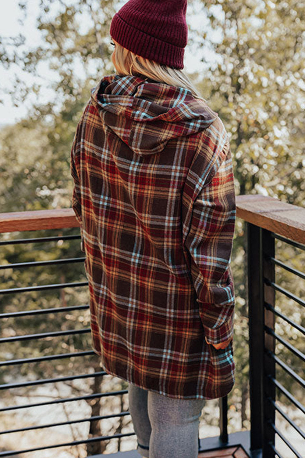 Fiery Red Plus Size Plaid Kangaroo Pocket Drawstring Hoodie - Bagged Store