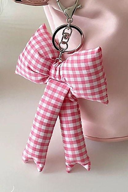 Pink Gingham Puffer Bow Knot Bag Pendant Keychain - Bagged Store