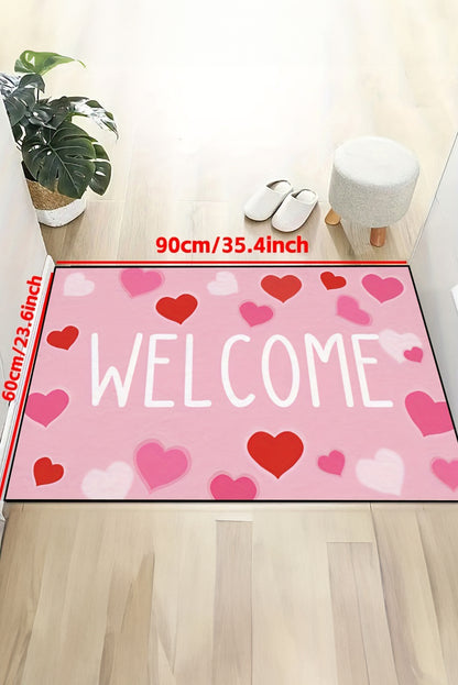 Pink WELCOME Heart Print Non-slip Door Mat - Bagged Store