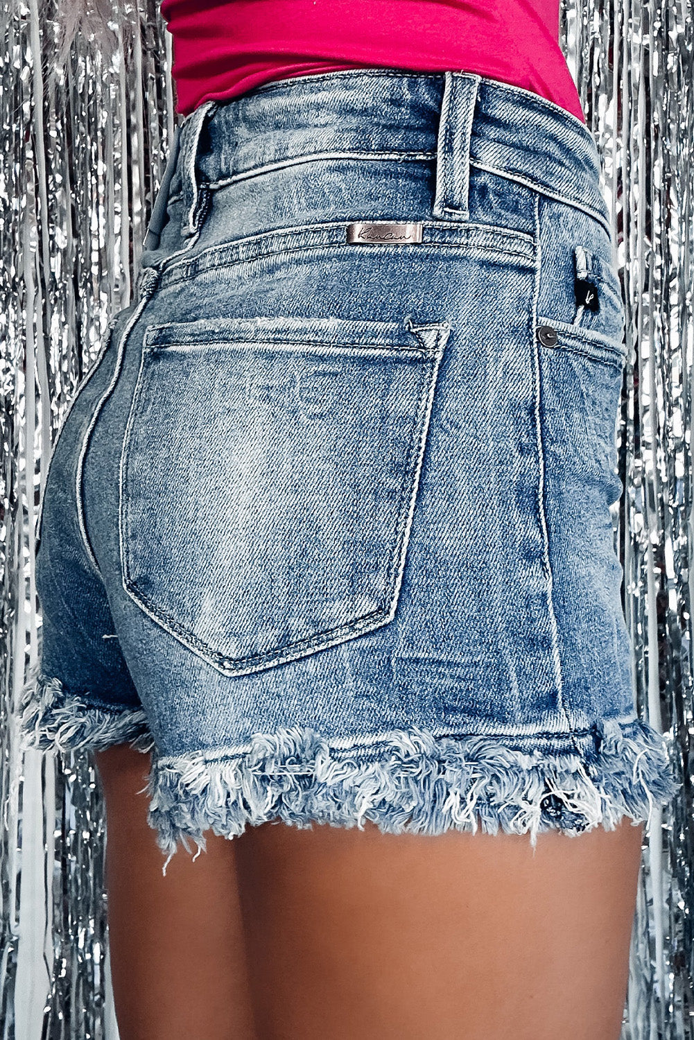 Blue Raw Hem High Waist Skinny Denim Shorts - Bagged Store