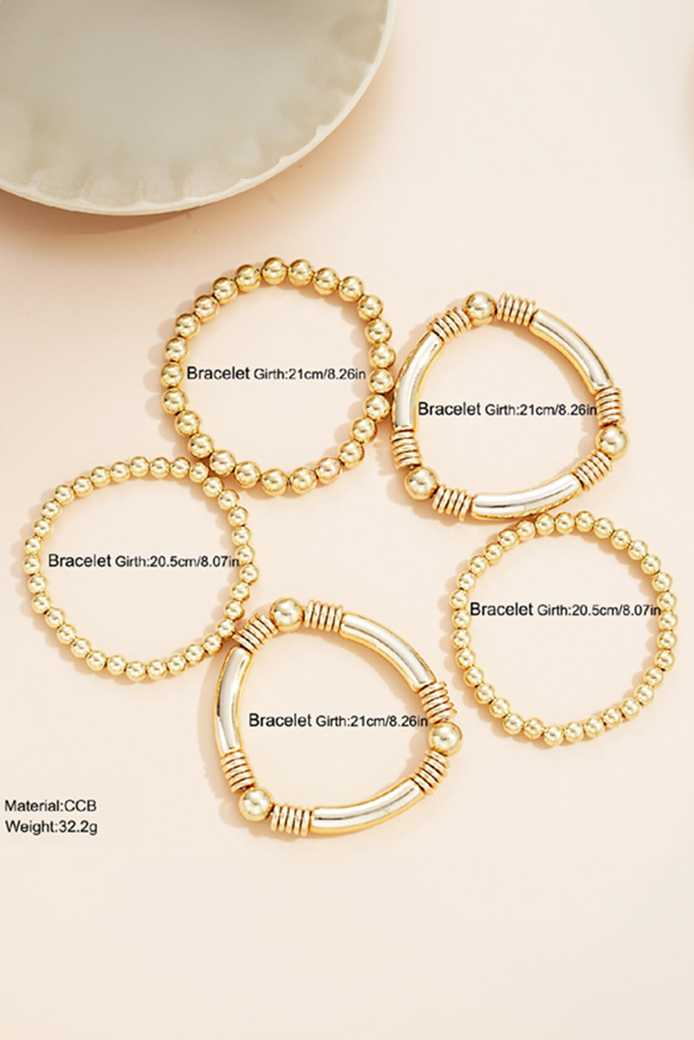 Gold Layered Plated Alloy Beaded Elastic Bracelet Set - Bagged Store