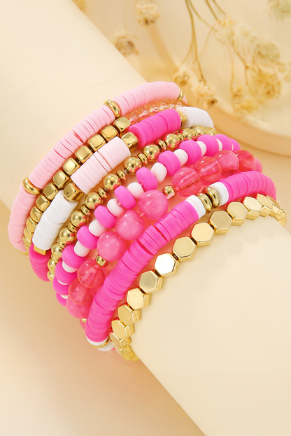 Sachet Pink 8pcs Valentine Vibe Beaded Elastic Bracelet Set - Bagged Store