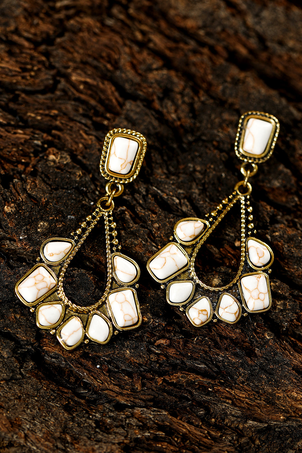 White Turquoise Inlay Cut Out Western Dangle Earrings - Bagged Store