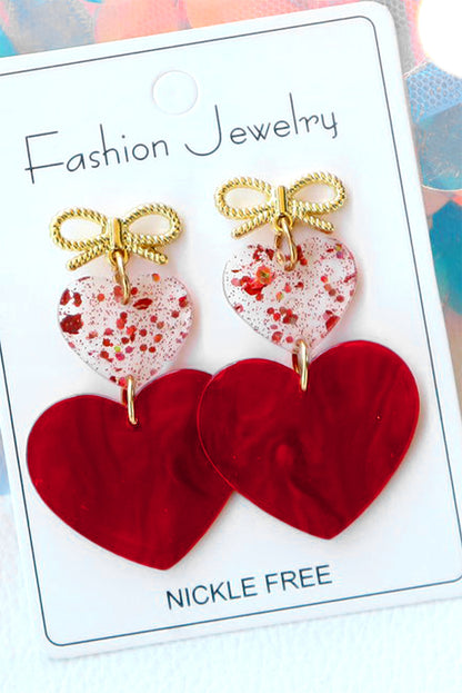 Fiery Red Bow Knot Heart Shape Dangle Earrings - Bagged Store