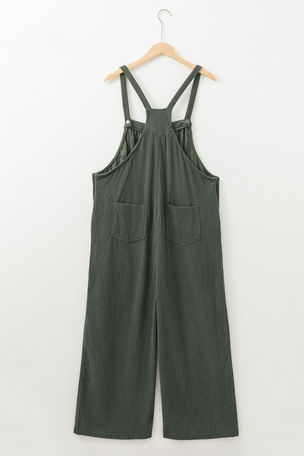 Jungle Green Plus Size Corduroy Pocketed Wide Leg Overall - Bagged Store