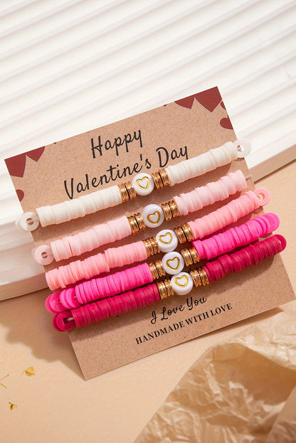 Peach Blossom 5Pcs Valentine Heart Beaded Bracelet - Bagged Store