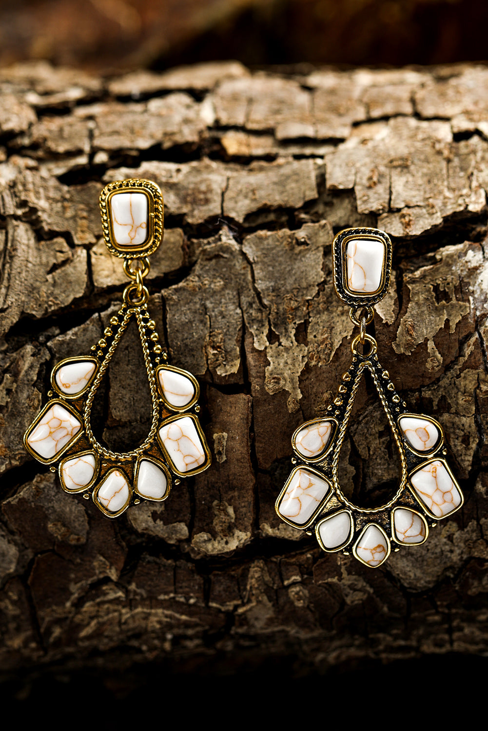 White Turquoise Inlay Cut Out Western Dangle Earrings - Bagged Store