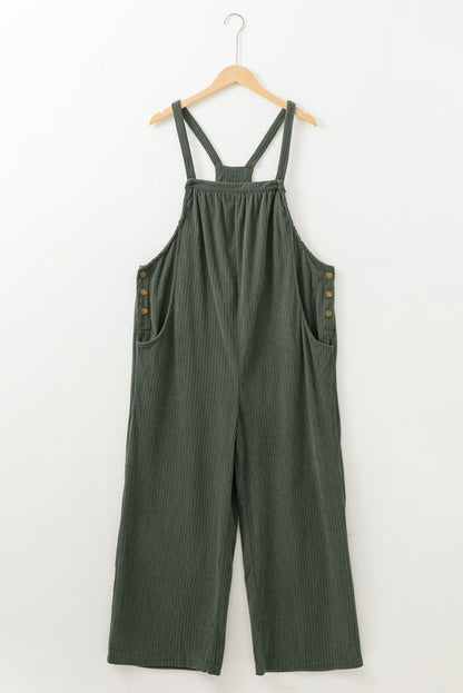 Jungle Green Plus Size Corduroy Pocketed Wide Leg Overall - Bagged Store