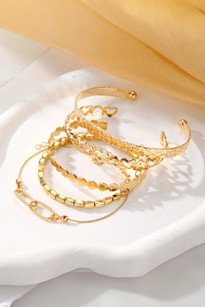 Gold Heart Plated Multi Layer Open Cuff Bracelet Set - Bagged Store