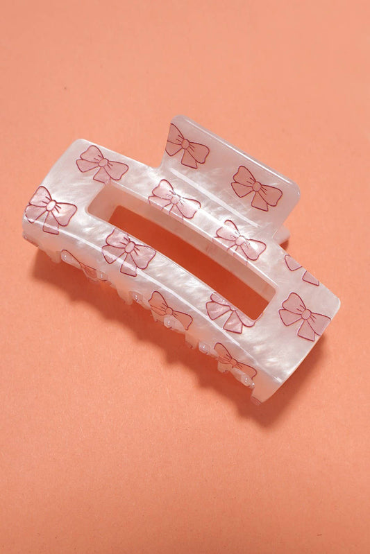 Light Pink Bow Knot Print Acrylic Square Hair Claw - Bagged Store