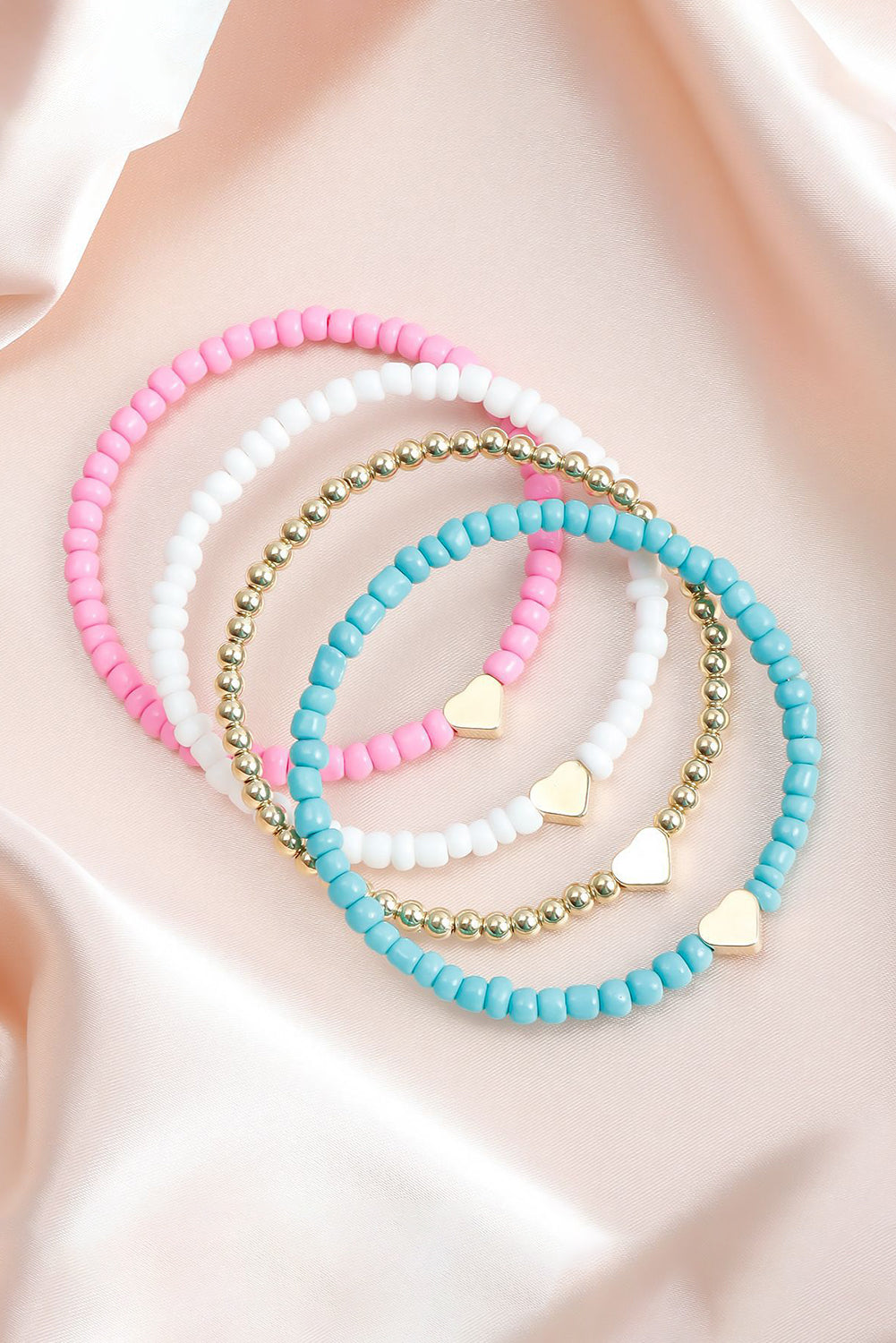 Pink Heart Beaded Multi Layered Bracelet Set - Bagged Store