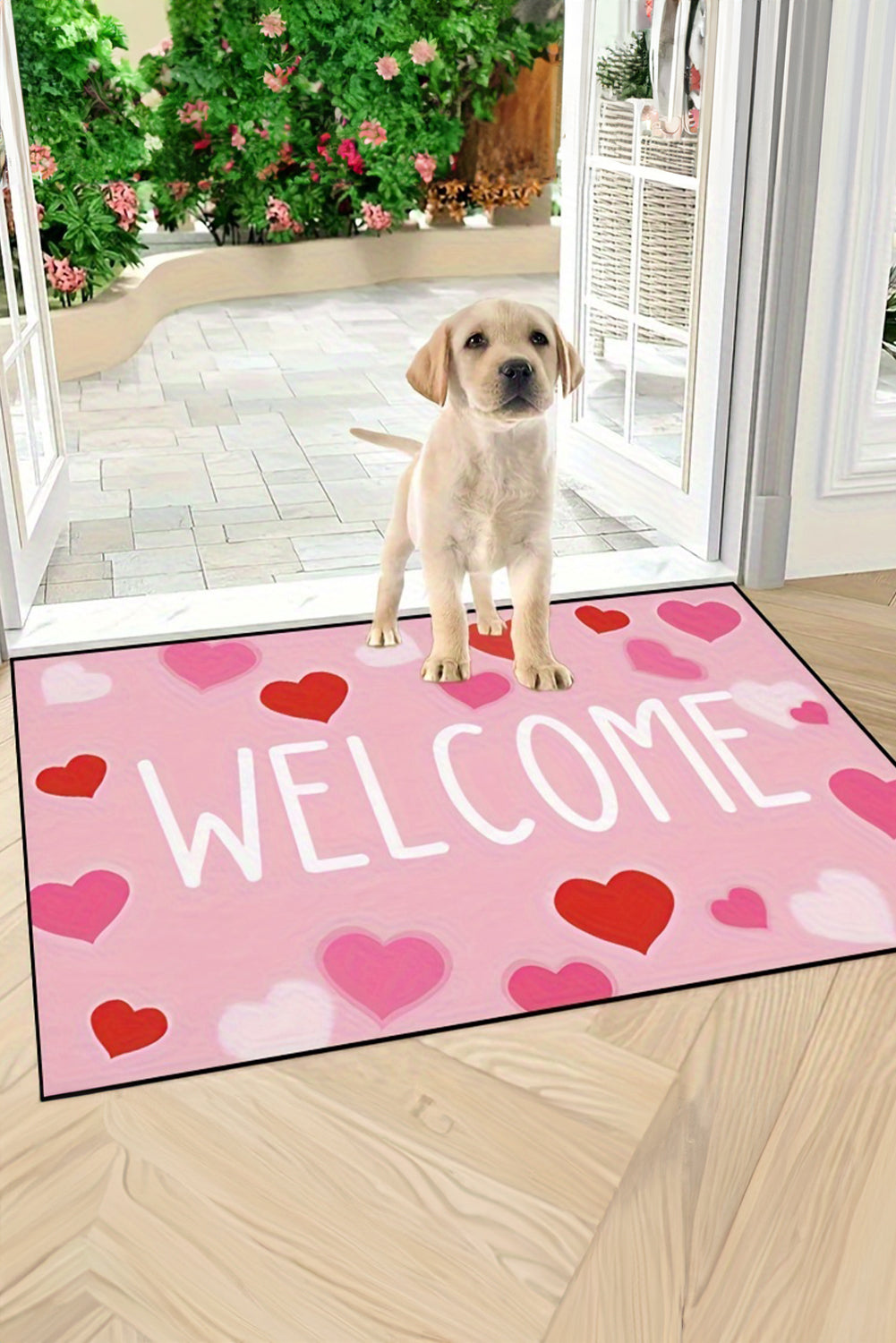 Pink WELCOME Heart Print Non-slip Door Mat - Bagged Store