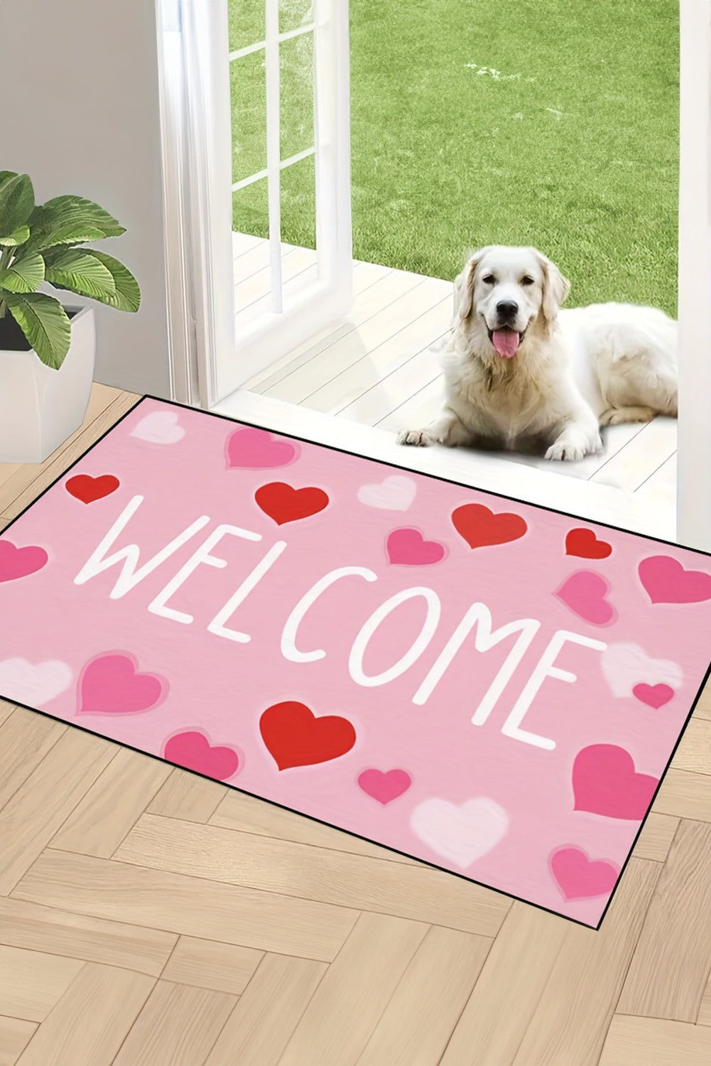 Pink WELCOME Heart Print Non-slip Door Mat - Bagged Store