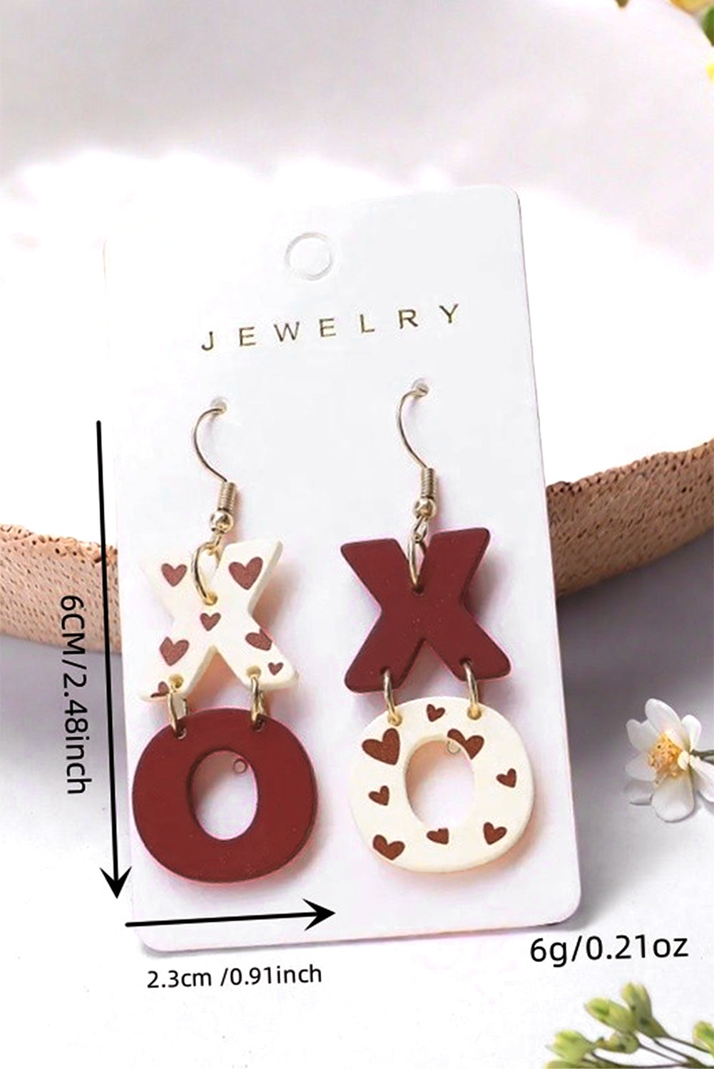 Racing Red Heart Print XOXO Letter Dangle Hook Earrings - Bagged Store