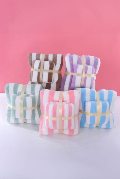 Pink Striped Plush Bath Towel Set - Bagged Store