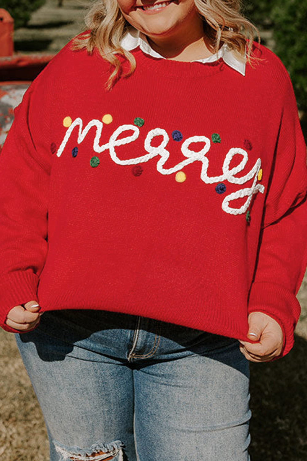 Fiery Red Merry Graphic Christmas Plus Size Sweater - Bagged Store