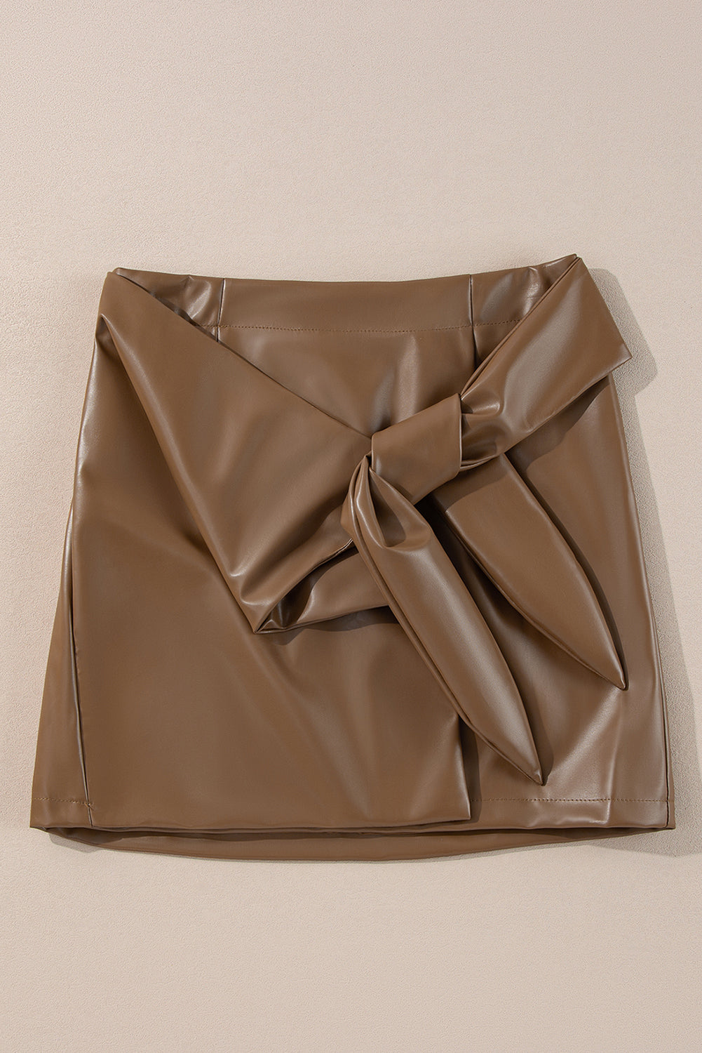 Coffee Bowknot Faux Leather Mini Skirt - Bagged Store