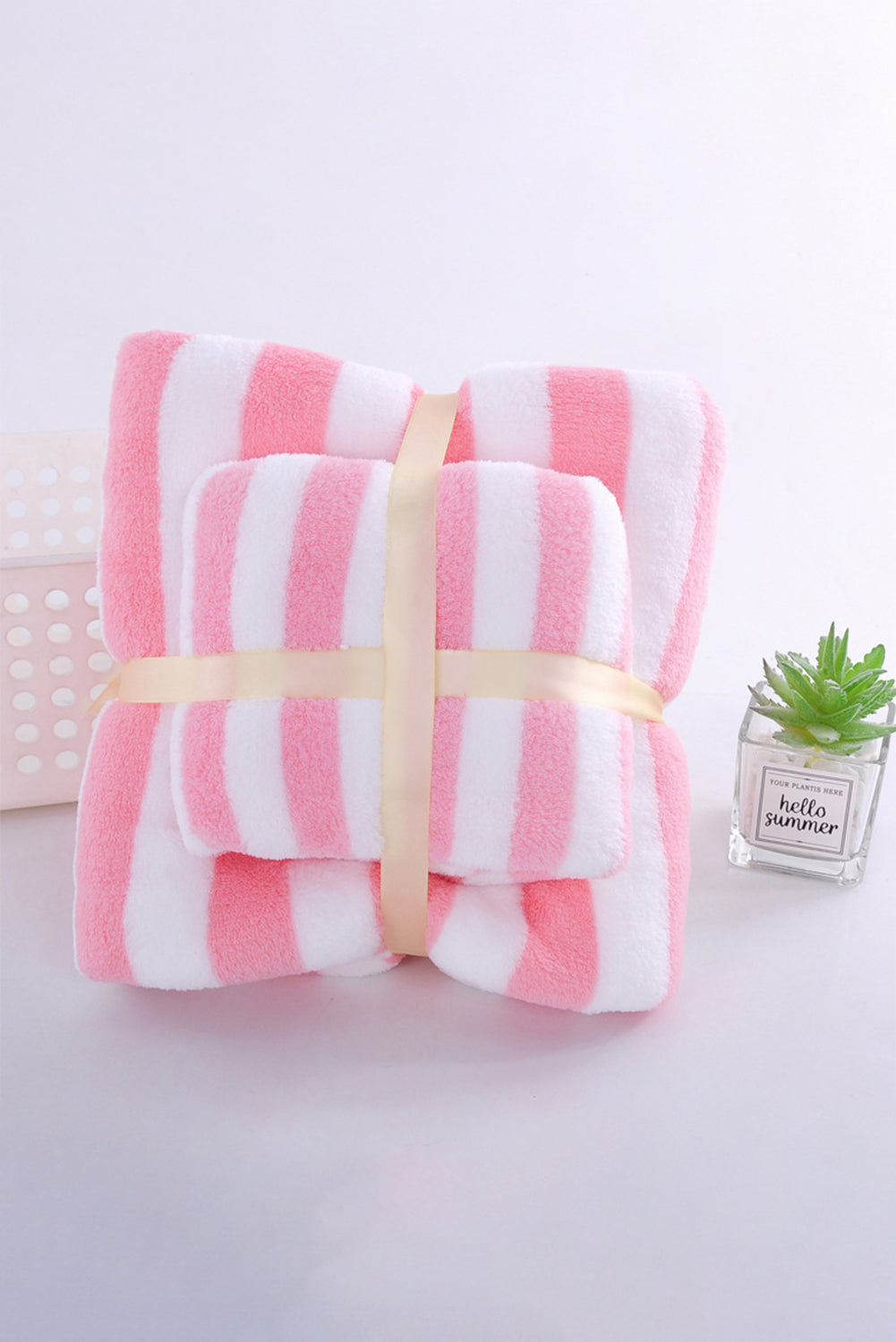 Pink Striped Plush Bath Towel Set - Bagged Store