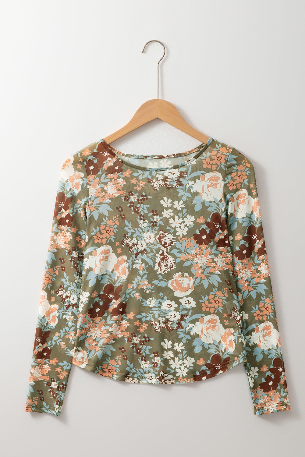 Black Floral Print Mesh Fitted Long Sleeve Top - Bagged Store